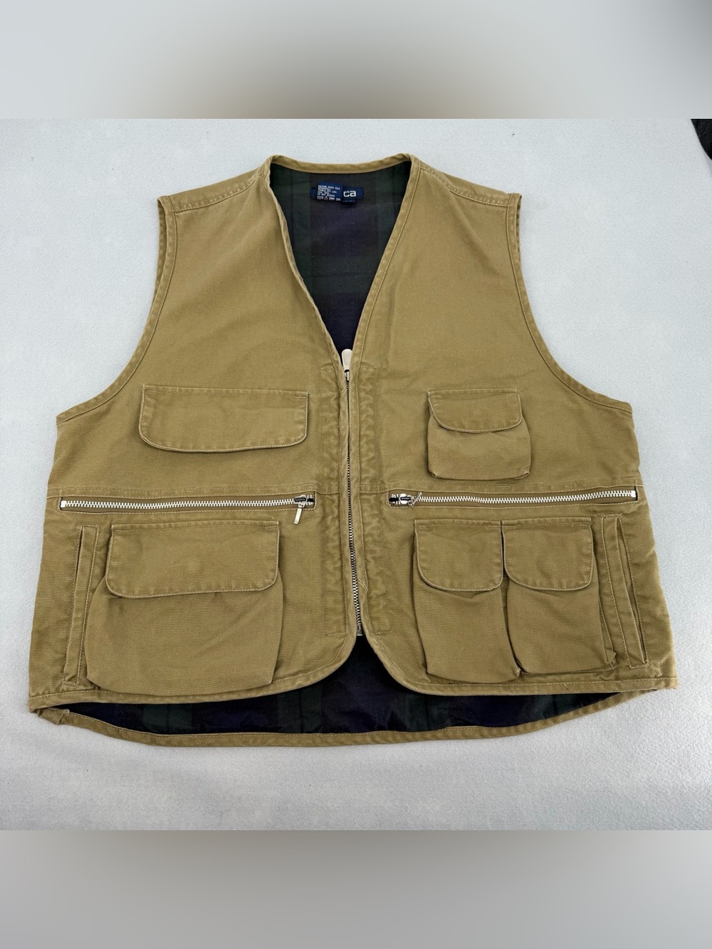 Vintage Nautica Brown Flannel Lined Tactical Utility Vest Large Mens